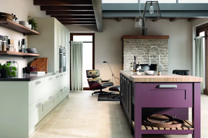 The Caledonia Islay kitchen, smooth painted in Porcelain and Wild Orchid