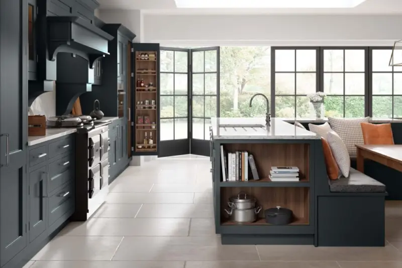 The Caledonia Leven kitchen, smooth painted in Cairngorm Moss