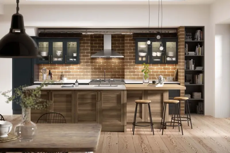 The Caledonia Portree kitchen, painted in Cairngorm Moss with Light Walnut