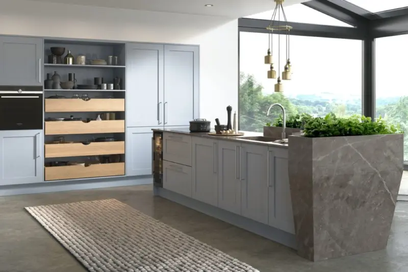 The Caledonia Syre kitchen, painted in Murky Water