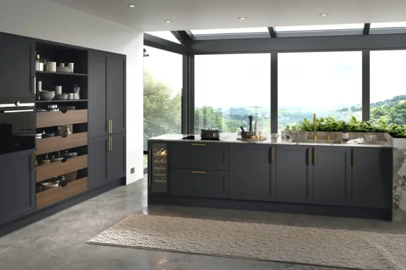 The Caledonia Talladale kitchen, smooth painted in Fired Charcoal