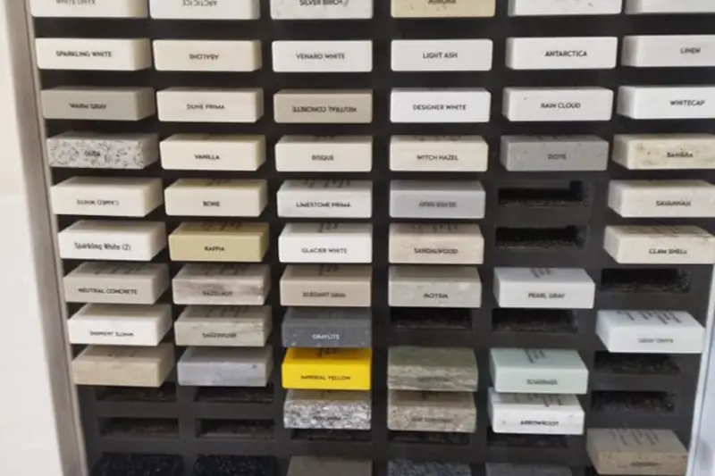 Corian worktop samples in the Martins showroom